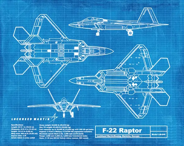 F-22 Raptor Digital Download Blueprint – Printable